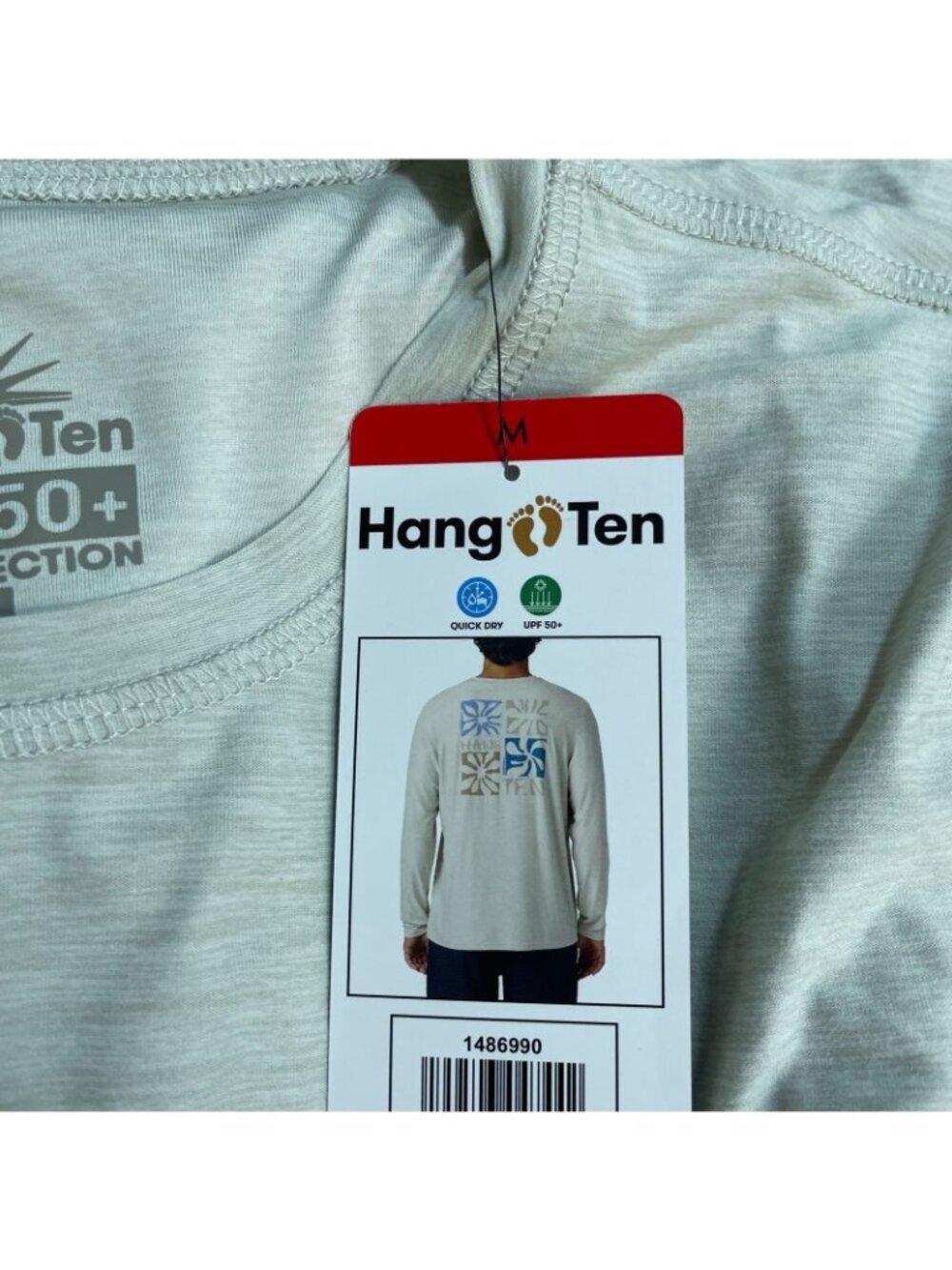 NWT Hang Ten Men's M Gray Long Sleeve Graphic T-Shirt Quick Dry UPF 50+  Tan - Picture 10 of 11